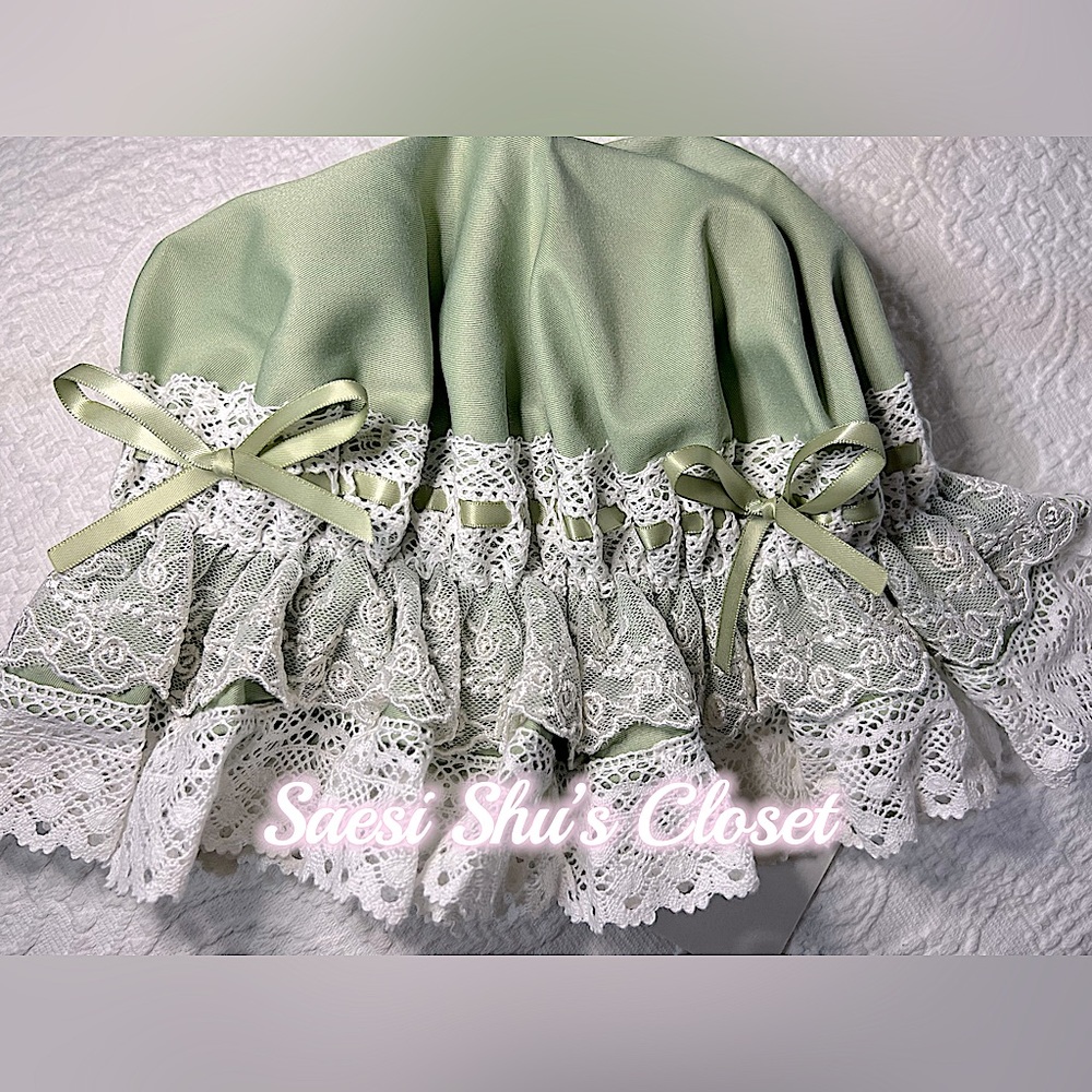 NWT Rococo Classic Lolita Lace Bonnet Nightcap Green(wakakusa) x White